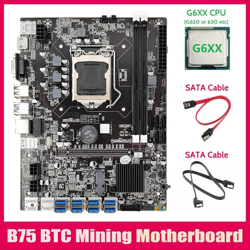 

B75 ETH Mining Motherboard 8XPCIE USB Adapter+G6XX CPU+2XSATA Cable LGA1155 MSATA B75 USB Miner Motherboard