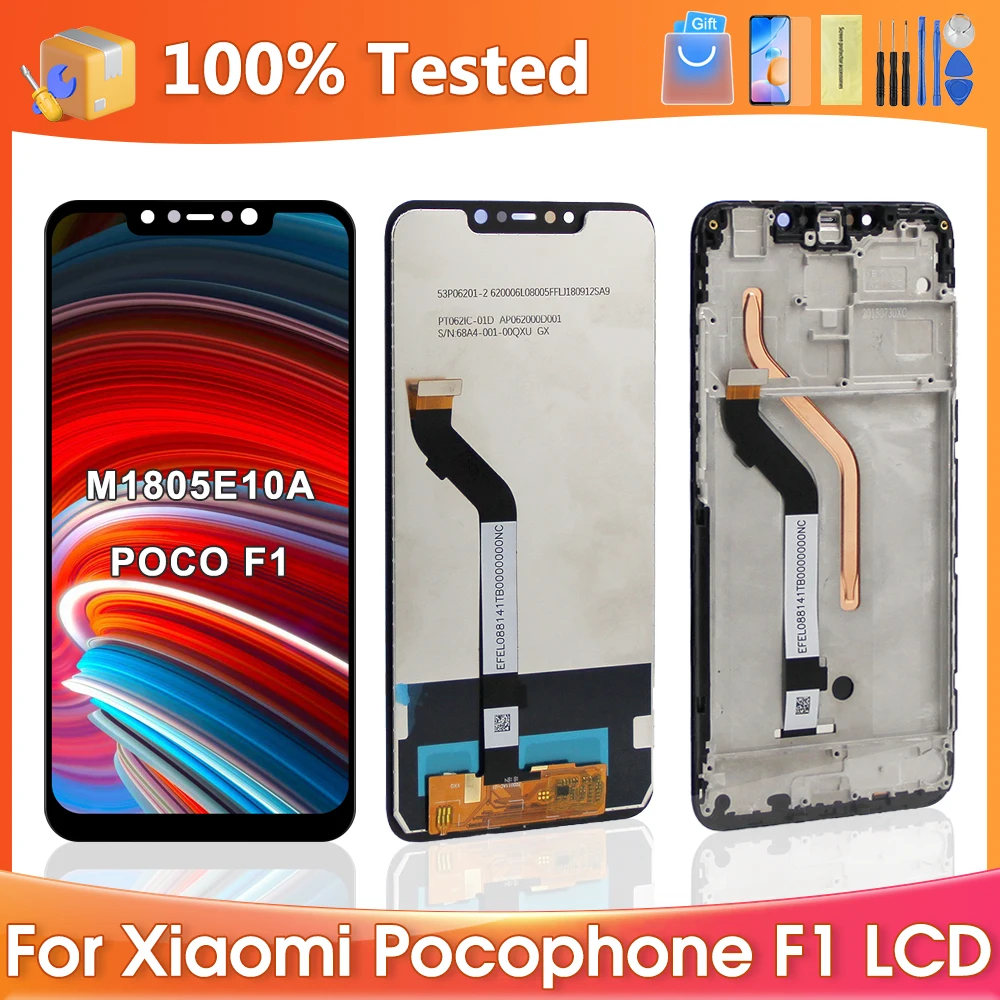 Оригинальный ЖК-дисплей Poco F1 6,18 дюйма для Xiaomi Pocophone F1 M1805E10A, сенсорный экран, дигитайзер в сборе, детали с рамкой