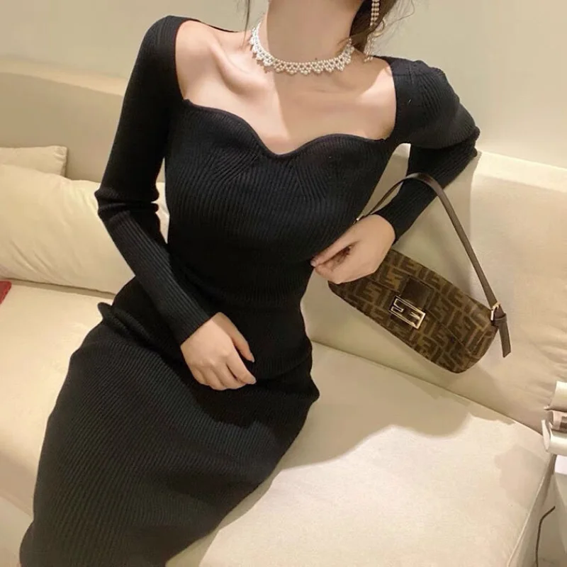 

2023 Knitted Dresses for Women U Neck Crochet Red Woman Dress Elegant and Pretty Sensual Sexy Beach Party Autumn Winter Clothes