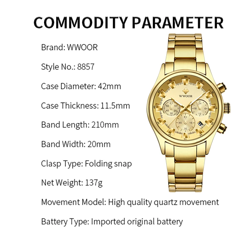 WWOOR Relogio Masculino Роскошные знаменитые мужские часы Модные Новые часы-хронограф