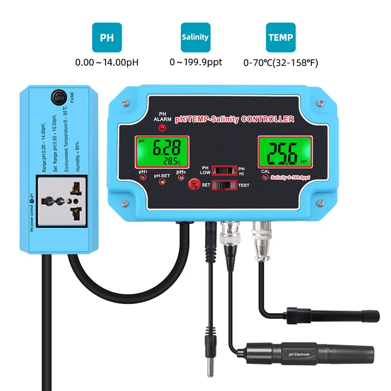 

Цифровой контроллер PH 3 в 1, измеритель температуры и солености для аквариумов, морской садоводства, гидропоники, ацидиметр, соленометр