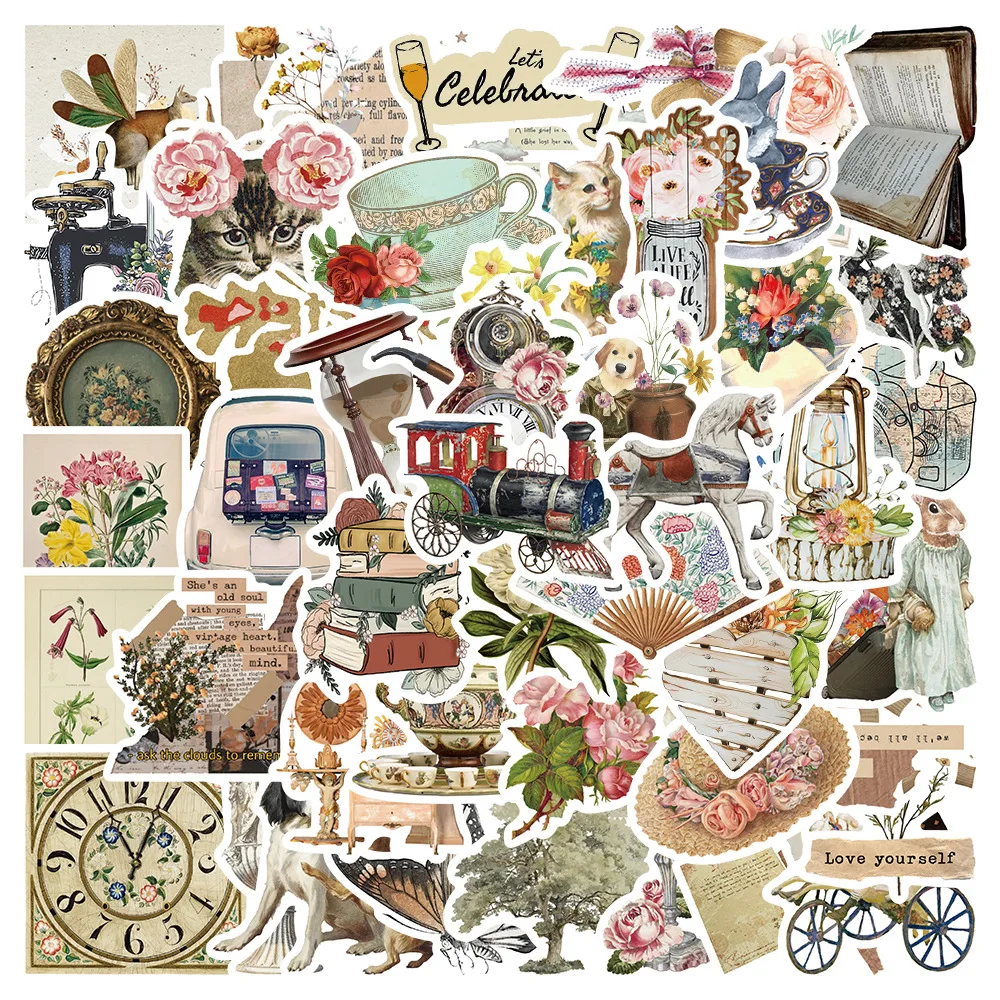 

10/50PCS Cartoon Vintage Stickers Aesthetic for Junk Bullet Journal Scrapbook Accessorie Notebook Laptop Kids Stationery Sticker