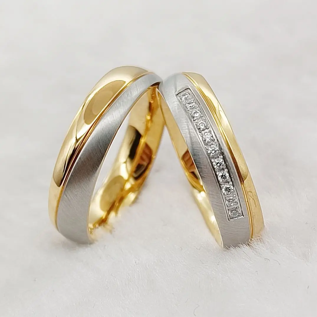 

Комплект свадебных колец для влюбленных, ювелирные изделия из нержавеющей стали с покрытием из 14-каратного золота для пар, женщин и мужчин