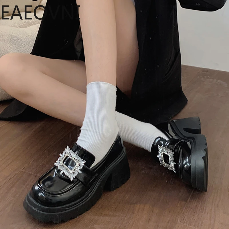 

Туфли-лодочки женские на массивной подошве, без застежки, на платформе, винтажные, с кристаллами, Туфли Мэри Джейн в Стиле Лолита