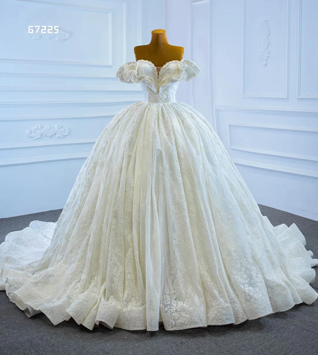 

Aoliweiya Bridal #67225 Off Shoulder Short Sleeve Wedding Dress