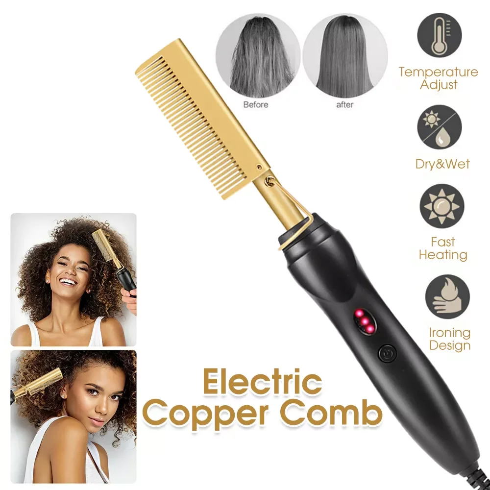 

NEW2023 Multifunction Hair Straightener Flat Irons Wet Dry Use Brush Comb Hot Heating Hair Straight Styler Curling Iron Hair Cur