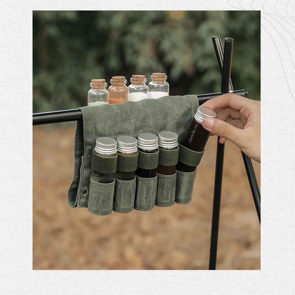 

Outdoor Spice Bottle Set with Canvas Storage Bag Camping Portable Folding Picnic Seasoning Bottles Storage Bag BBQ Condiment Jar