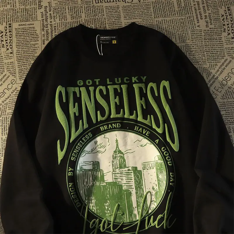 

Свитер в американском стиле ретро для мужчин и женщин, уличная модная Свободная куртка, парные топы с круглым вырезом, стильная одежда в сти...