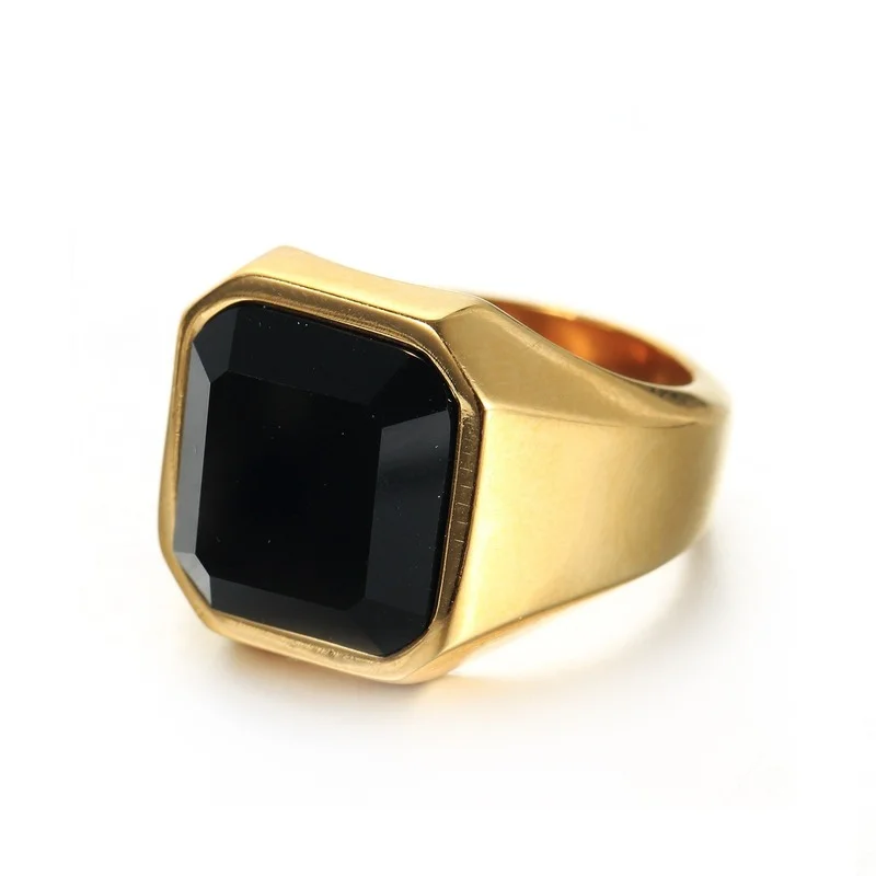 Square black gem octagonal square men's ring cross-border European and American high sense luxury ring