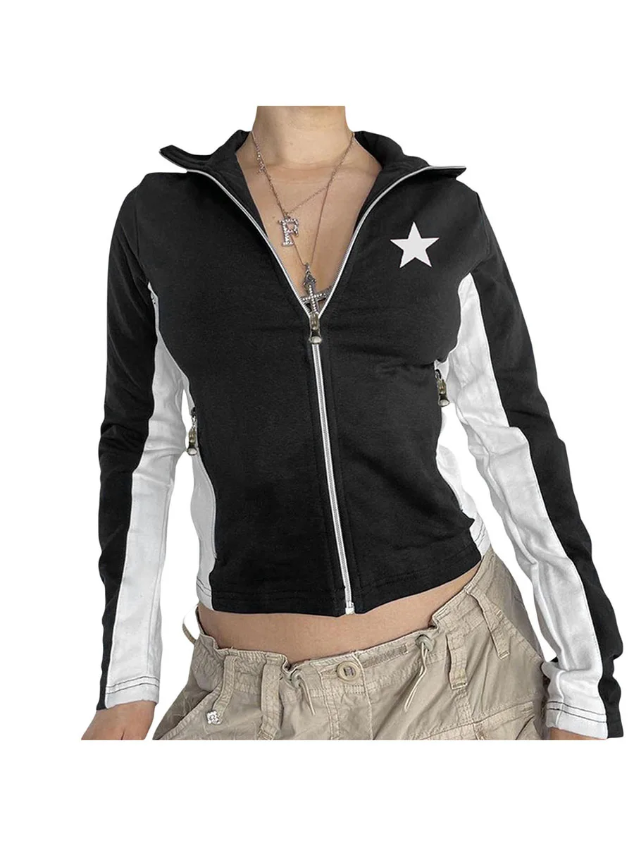 

Women Long Sleeve Graphic Printed Hoodies Y2k Zip Up Gothic Oversized Jackets Vintage Punk Grunge Streetwear