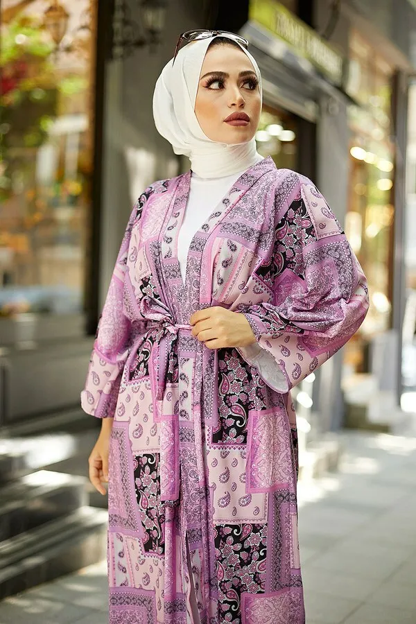 TUGBA Muslim Women Ethnic Pattern Kimono Cardigan İslamic Muslim Turkiye outfit for ladies summer spring casual