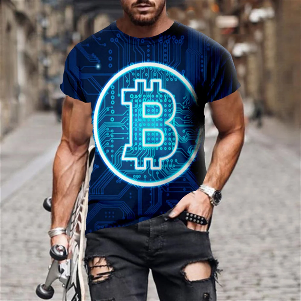 

3D printed Bitcoin graphic print Men's T-shirt short sleeve clothing summer fashion casual street clothing Breathable sportswear