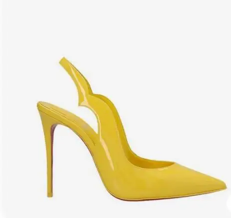 

Moraima Snc Fashion Pointed Toe Women Pumps Yellow Patent Leather Slingback Stiletto Heels 12CM/10CM Dress Shoes