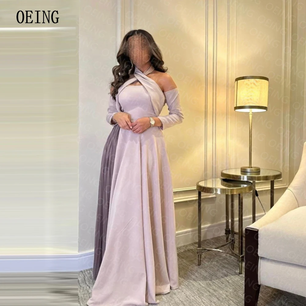 

OEING Purple A-line Halter No Gloves Pleat Elegant Evening Party Dresses Floor Length Classy Saudi Arabic Women Prom Gowns 2023