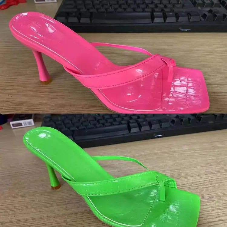 

2022 Star style Transparent PVC Crystal Clear Heeled Women Slippers Fashion High heels Female Mules Slides Summer Sandals Shoes