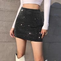 high waist hot rhinestone skirt female faldas mujer moda 2021 temperament new slim and thin black bag hip skirt short skirt