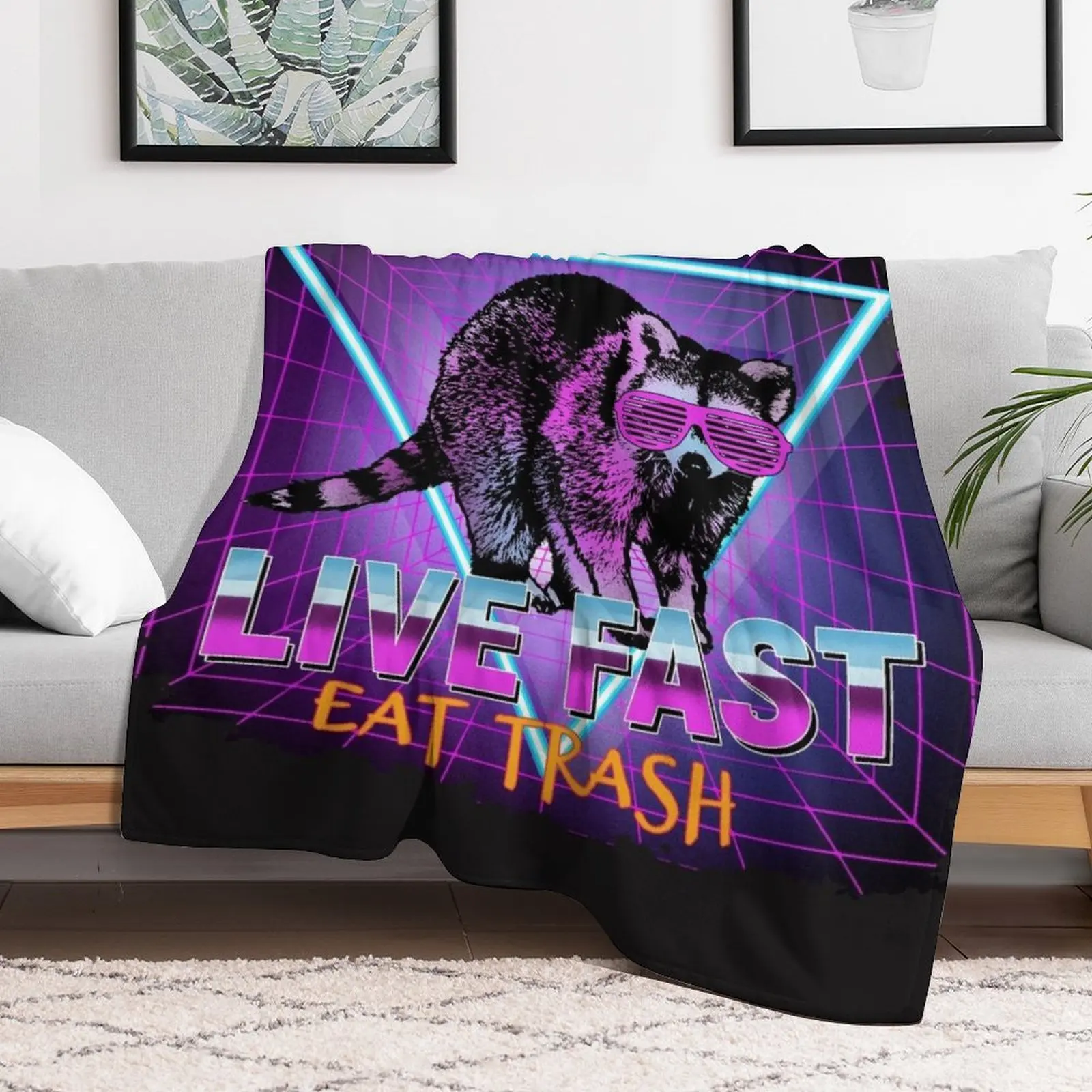 Енот Еноты Live Fast Eat Trash Panda Забавный подарок в стиле ретро Плед Пушистые одеяла для