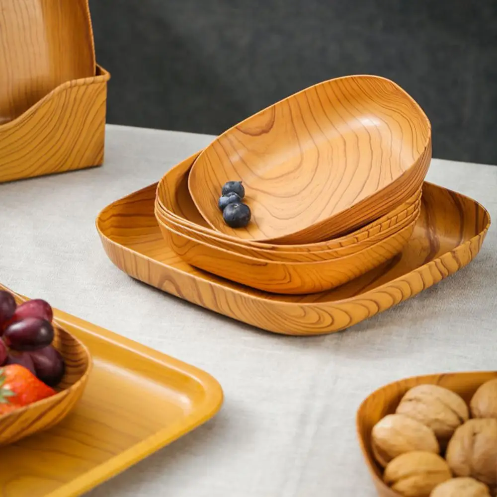 

Wood Plastic Square Plate Snack Tray Cake Fruit Plate Sushi Breakfast Dried Fruit Dish Bone Spitting Dish Tableware Serving Tray