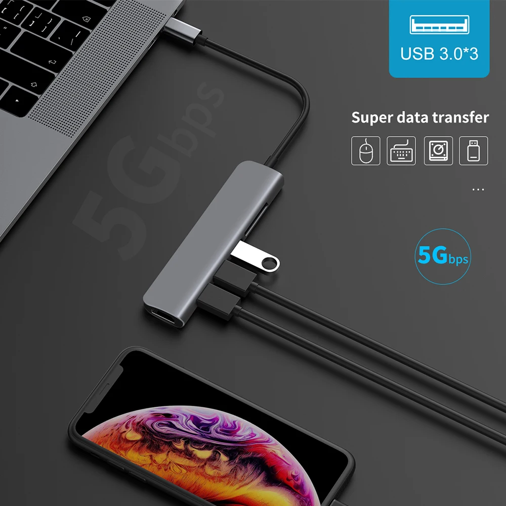 USB 3.0 Type-C Hub к HDMI адаптеру 4K Thunderbolt 3 C с 1 TF SD Reader слот PD для MacBook Pro/Air/Huawei Mate |