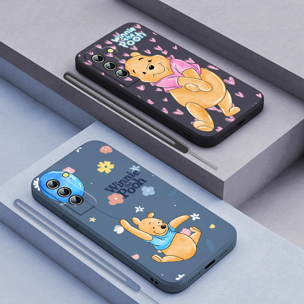 

Disney Winnie Bear Cool Phone Case For Samsung Galaxy S23 S22 S21 S20 FE Ultra Plus S10 Lite 5G Liquid Rope Funda Cover
