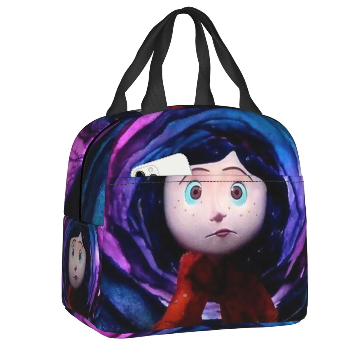 

Halloween Horror Movie Coraline Insulated Lunch Bag for Camping Picnic Cooler Thermal Lunch Box Women Kids School Food Tote