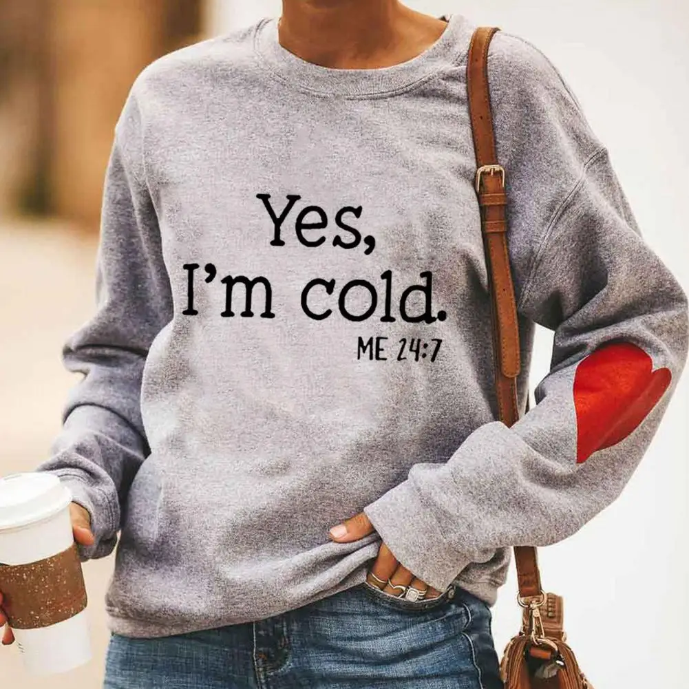 

Popular Female Sweatshirt Washable Women Sweatshirt Long Sleeve Heart Pattern Ribbed Cuff Pullover Sweatshirt Dressing