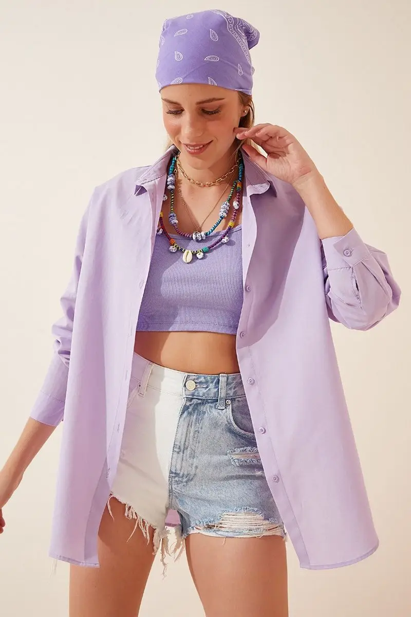 Women lilac Oversize long Basic shirt DD00842