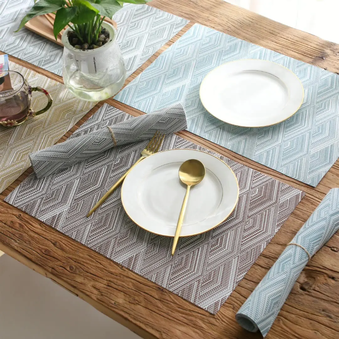 

2pcs Table Placemat Tablecloth Anti-slip Vinyl Dining Table Mat Wave Pattern Pad Kitchen Home Cafe Restaurant Kitchenware