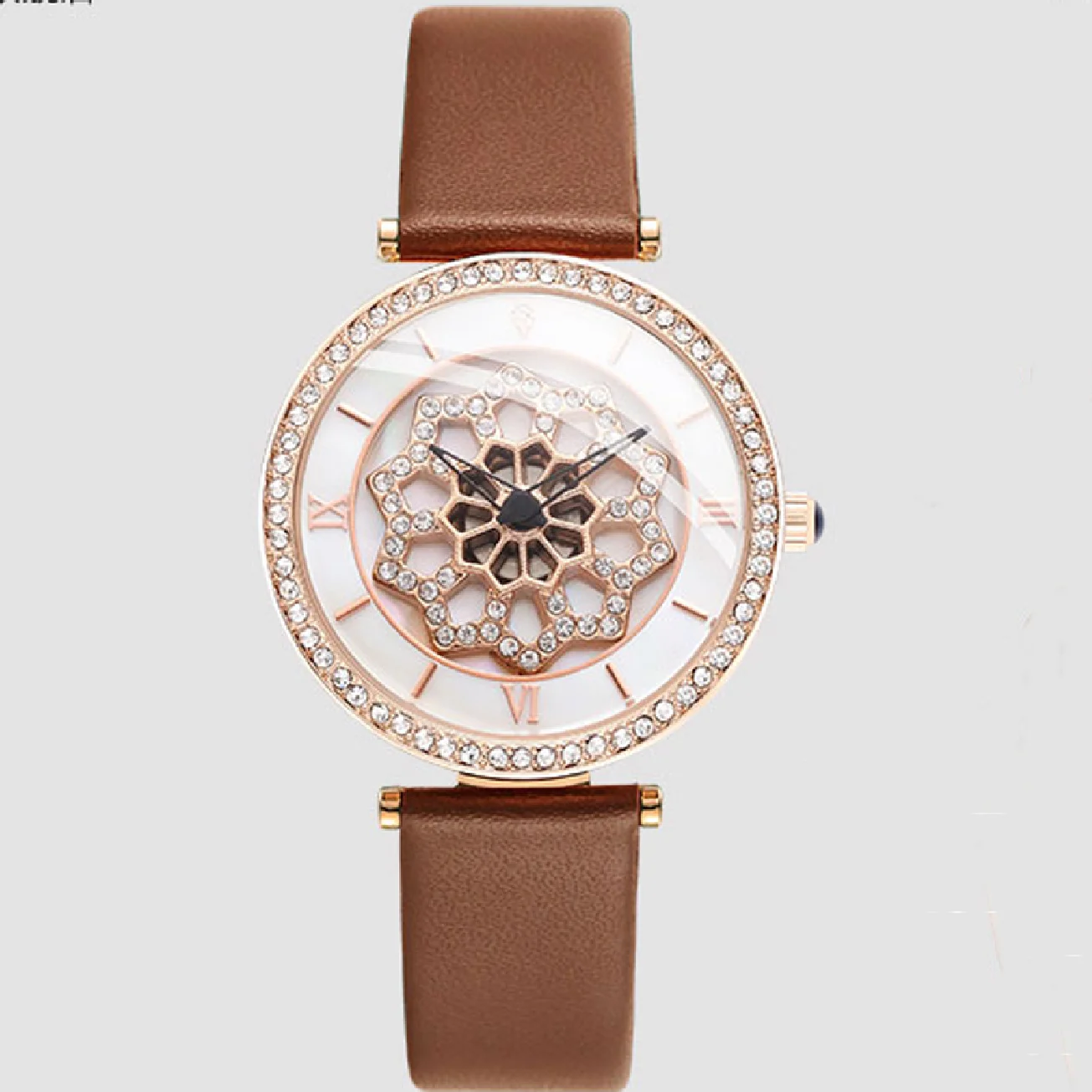 2019 Fashion Guou Top Flower Diamond Women Watch Dial Turn Ladies Quartz Wrist Watches Female Rotary Timepiece Zegarek Damski enlarge