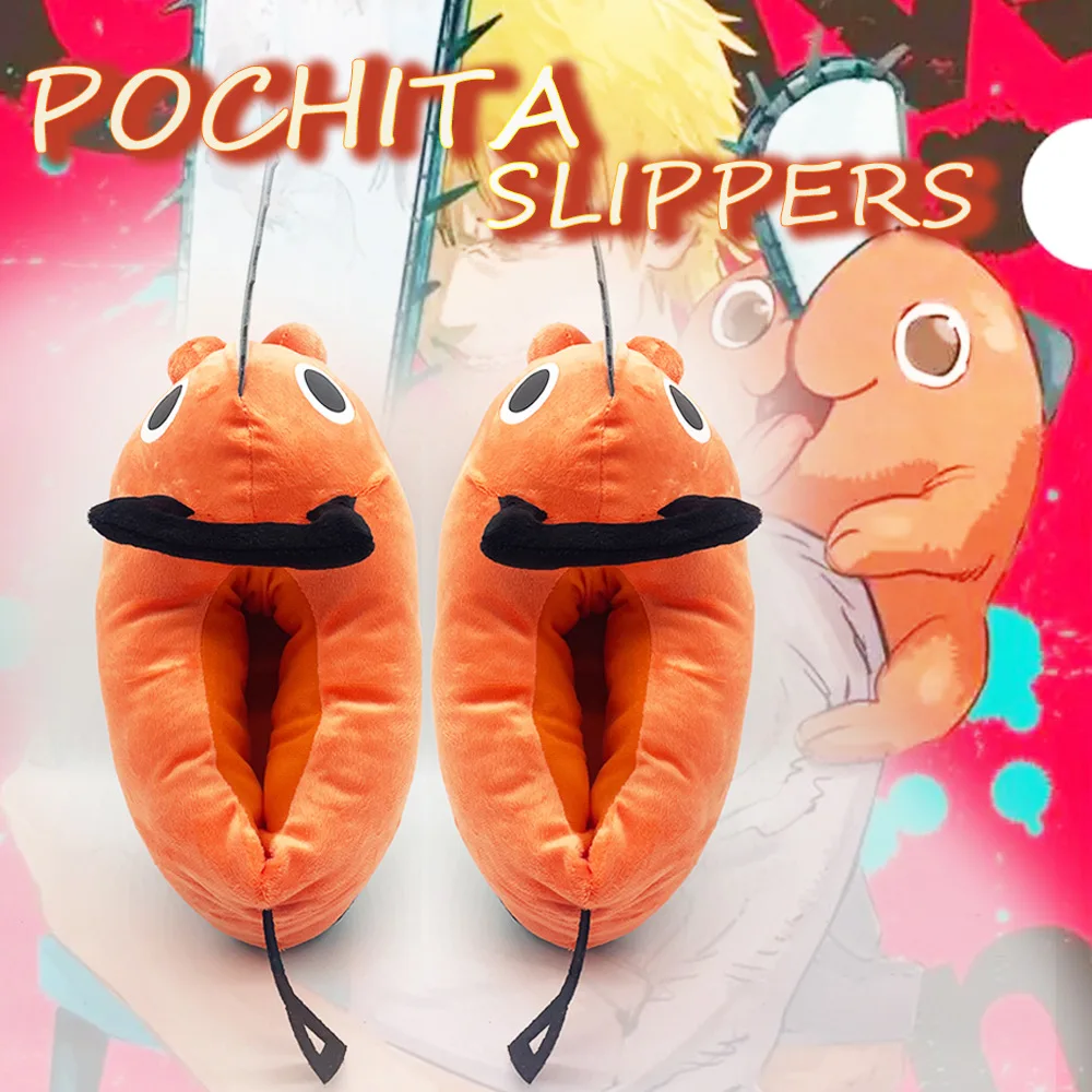 

Anime Chainsaw Man Plush Slippers Cosplay Costume Pochita Adult Unisex Orange Stuffed Soft Shoes