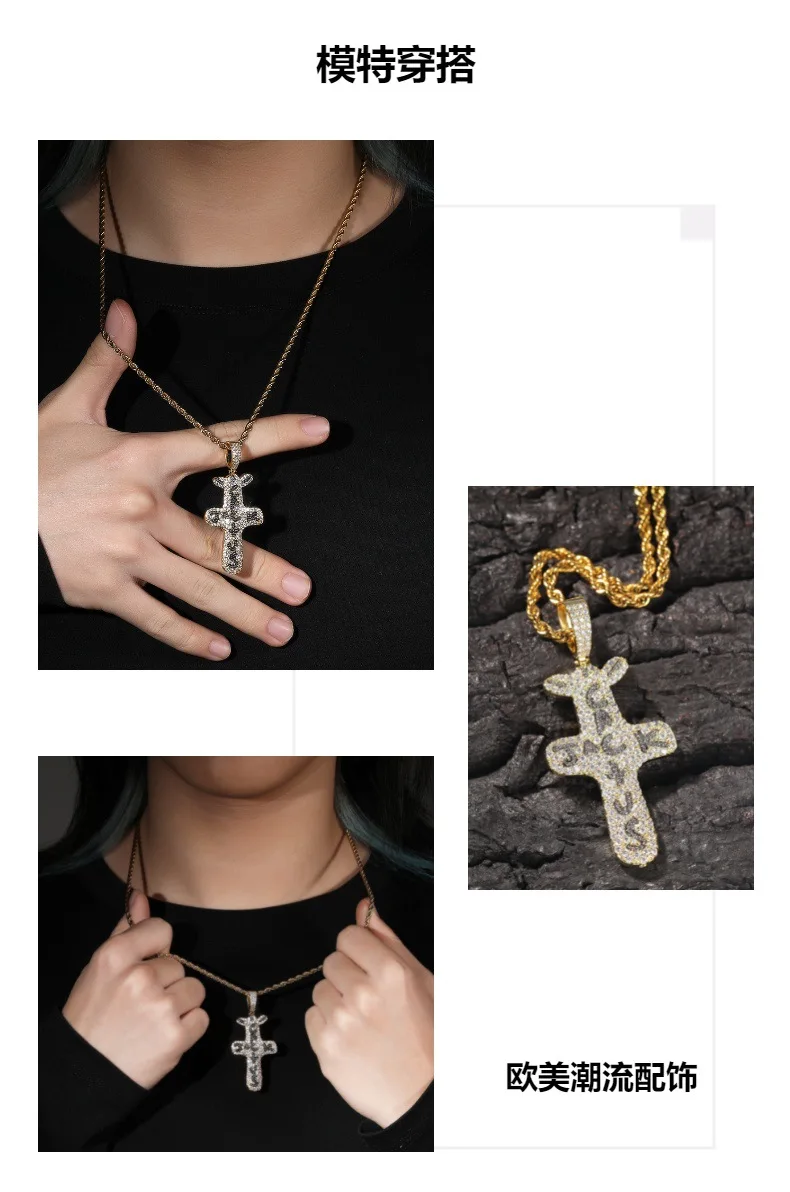 Фото Джек крест форма Bling Bing Iced Out кулон ожерелье рок рэпер модные ювелирные изделия в стиле хип-хоп BP325 №3