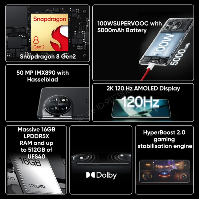 Global Version OnePlus 11 5G Smartphone Snapdragon 8 Gen 2 Mobile Phones 120Hz Fluid AMOLED Screen 100W SUPERVOOC Charge 5000mAh 3
