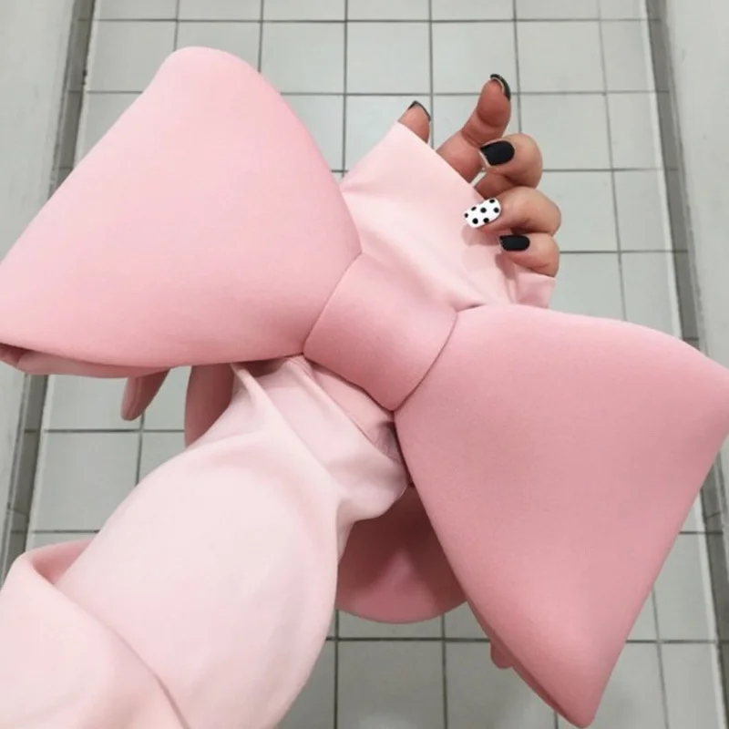 

2023 New Spring Summer Woman New Personality Pink Color Spliced Bow Many Wear Methods Handbag All Match Evening Clutch Bags Cute