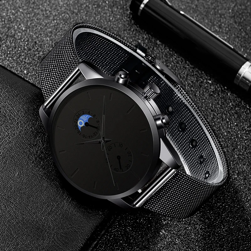 Мужские часы модные мужские деловые Uhren Luxus klassistant черного цвета сетчатые из