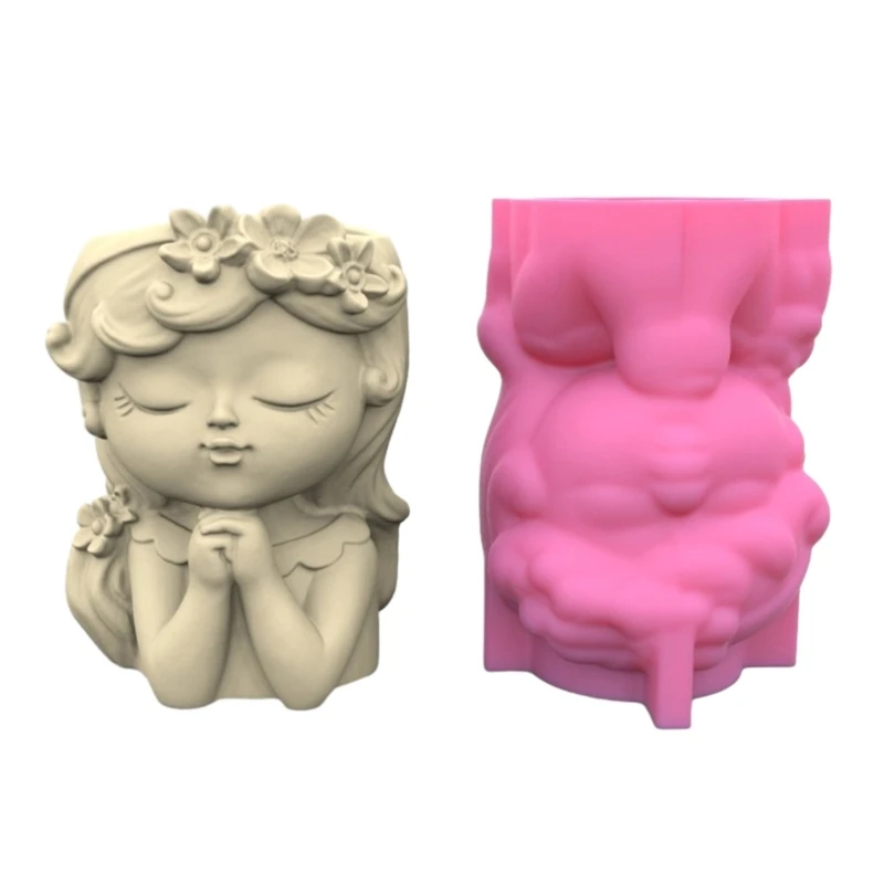 

R3MC Prayer Girl Flower Pot Silicone Mold Epoxy Resin Casting Molds Candle Holder DIY