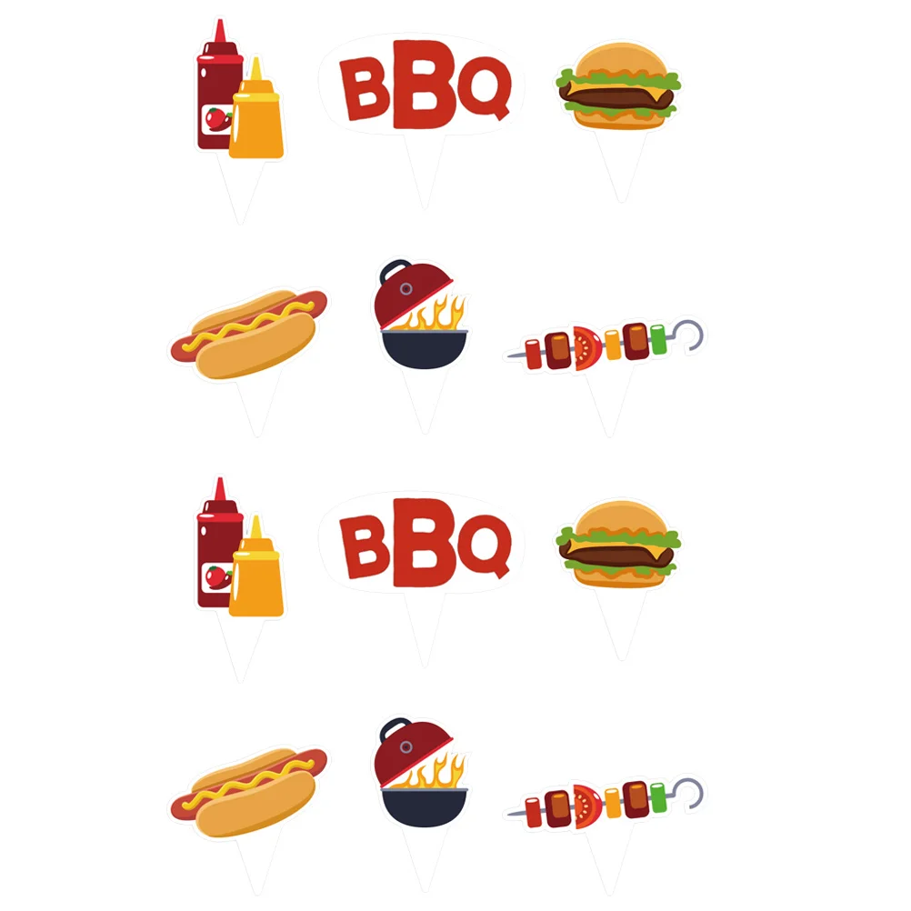 

12pcs Cupcake Toppers Paper Funny Summer Party Decoration Cupcake Toppers Cake Decor Toppers BBQ Party Cupcake Toppers