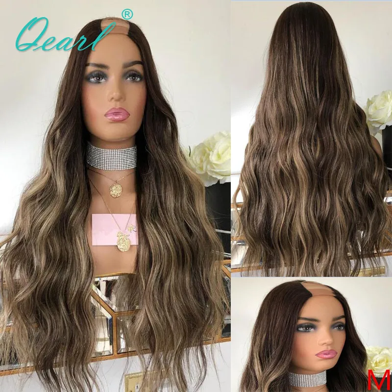 Wigs for Women Cheap Real Human Hair U Part Wig 2x4 Body Wave Brazilian Virgin Hair Ash Brown Honey Blonde Colored 180% Thick