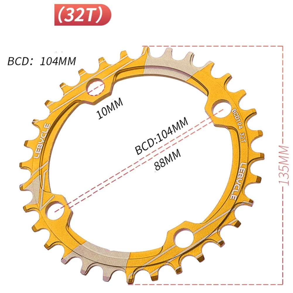 

Велосипедный кривошипный комплект 32/34/36/38T 104BCD, круглая звезда, 4 цвета, велосипедный комплект из алюминиевого сплава, аксессуары для велоспо...