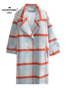 Куртка женская осенне-зимняя, клетчатое пальто с лацканами, размера плюс г., свободная, теплая, длинная, повседневная, 2021
