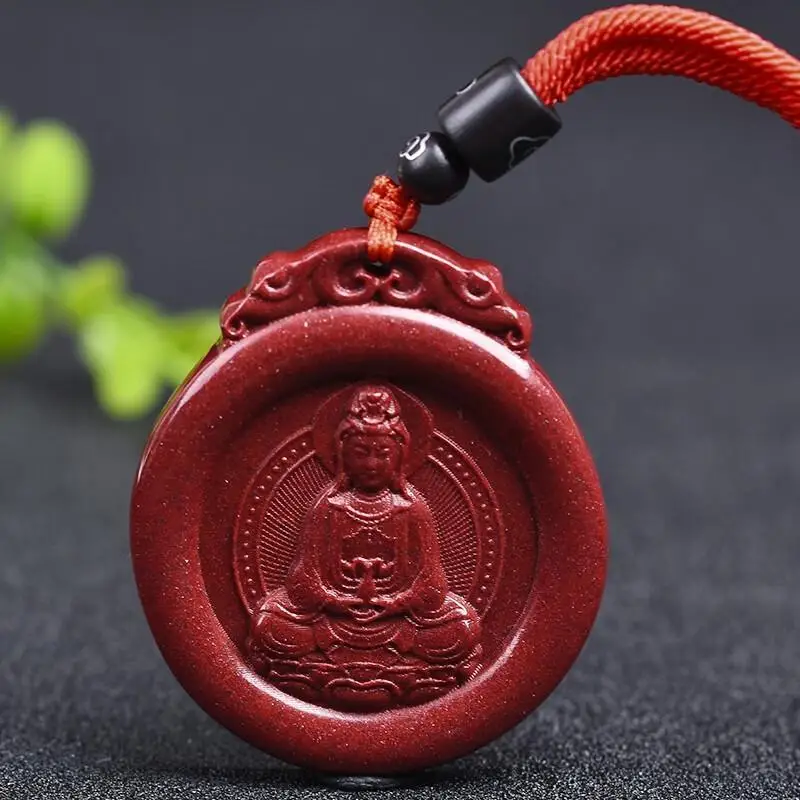 

Натуральный фиолетовый золотой песок Cinnabar Guanyin фотоподвеска в стиле ретро