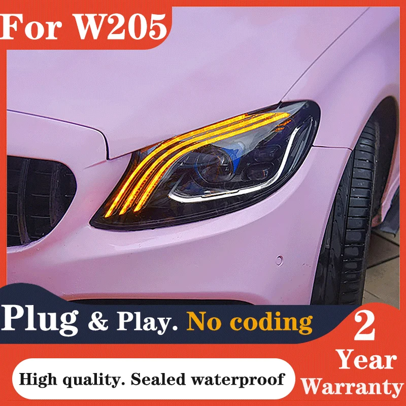 

Car For Benz W205 C300 2014–2021 Headlights DRL LED C200 C260 C180 Bi Xenon Bulb Fog Lights Car Accessory Head Lamp