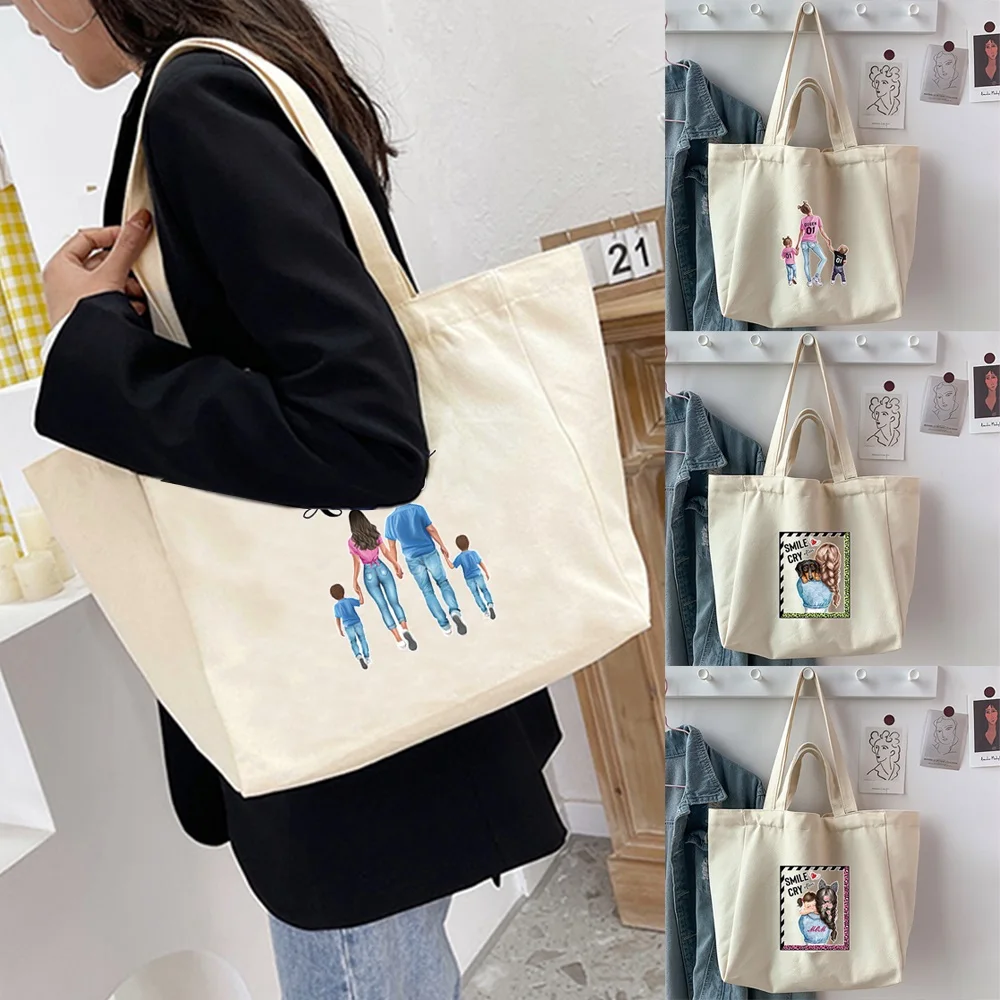 

2022 Shopping Bags Foldable Ladies Canvas Shoulder Bags Mom Printed Student Shopper Bags Handbag Travel Work Totes Bags