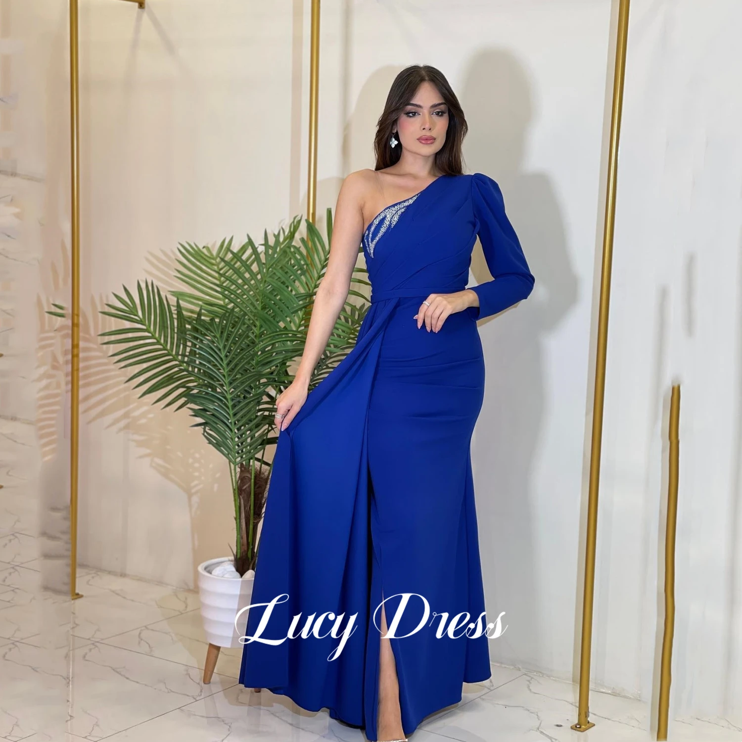 Платье с одним открытым плечом и рукавом Шэрон 2024