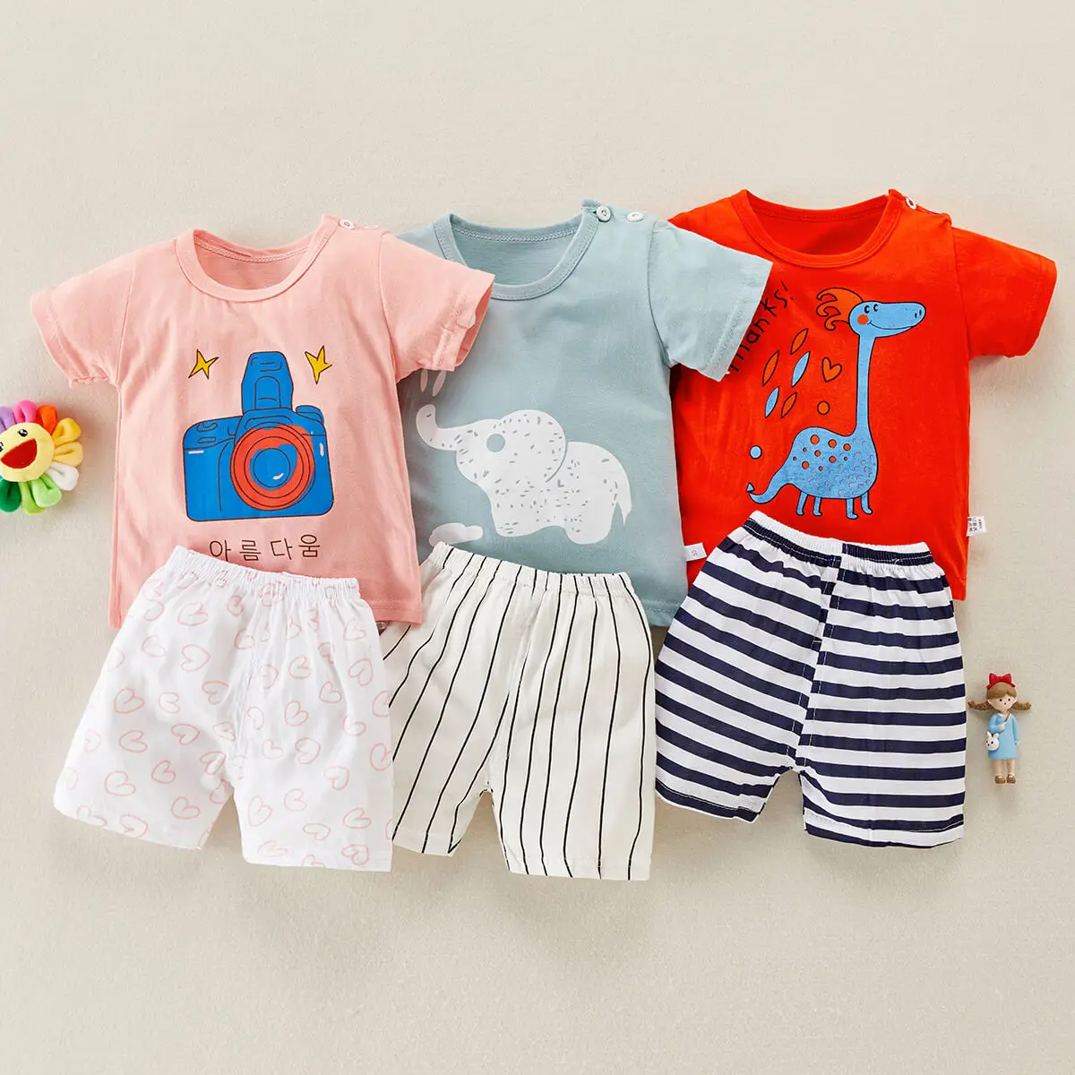 

Summer Baby Clothes Set Boys And Girl Cute Cartoon Print Tops + Shorts 2pcs Kids Children Clothing Suit For 1-4Y Sports Clothes