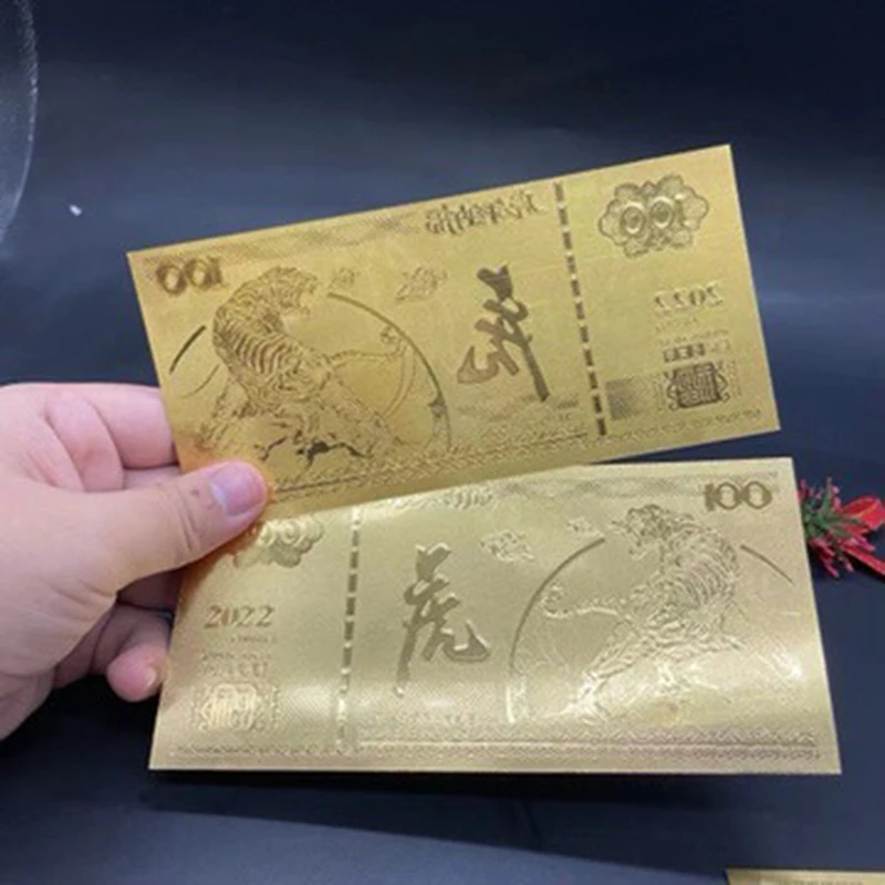 

6pcs/set 2022 Tiger Year 100 24k Gold Foil Golden USD Paper Money Banknotes Collections Fake Money Fake Dollars Wholesale New