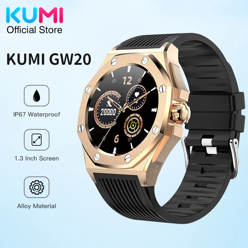 

KUMI GW20 Men Women Smart Watch Business Smartwatch Sport Stainless Steel Case Silicone Strap Smart Watch Wristwatch Waterproof
