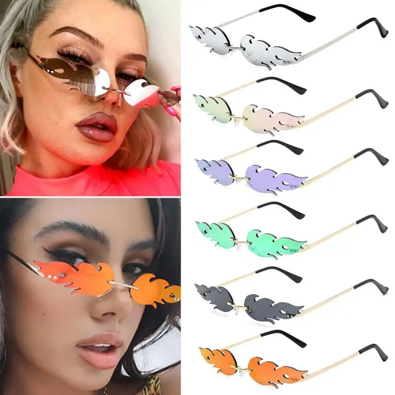 

Rimless Flame Sunglasses Women Men Fashion Bat Sun Glasses for Girls Trendy Tears Sunglass Wing Shades Eyewear Fire Eyeglasses