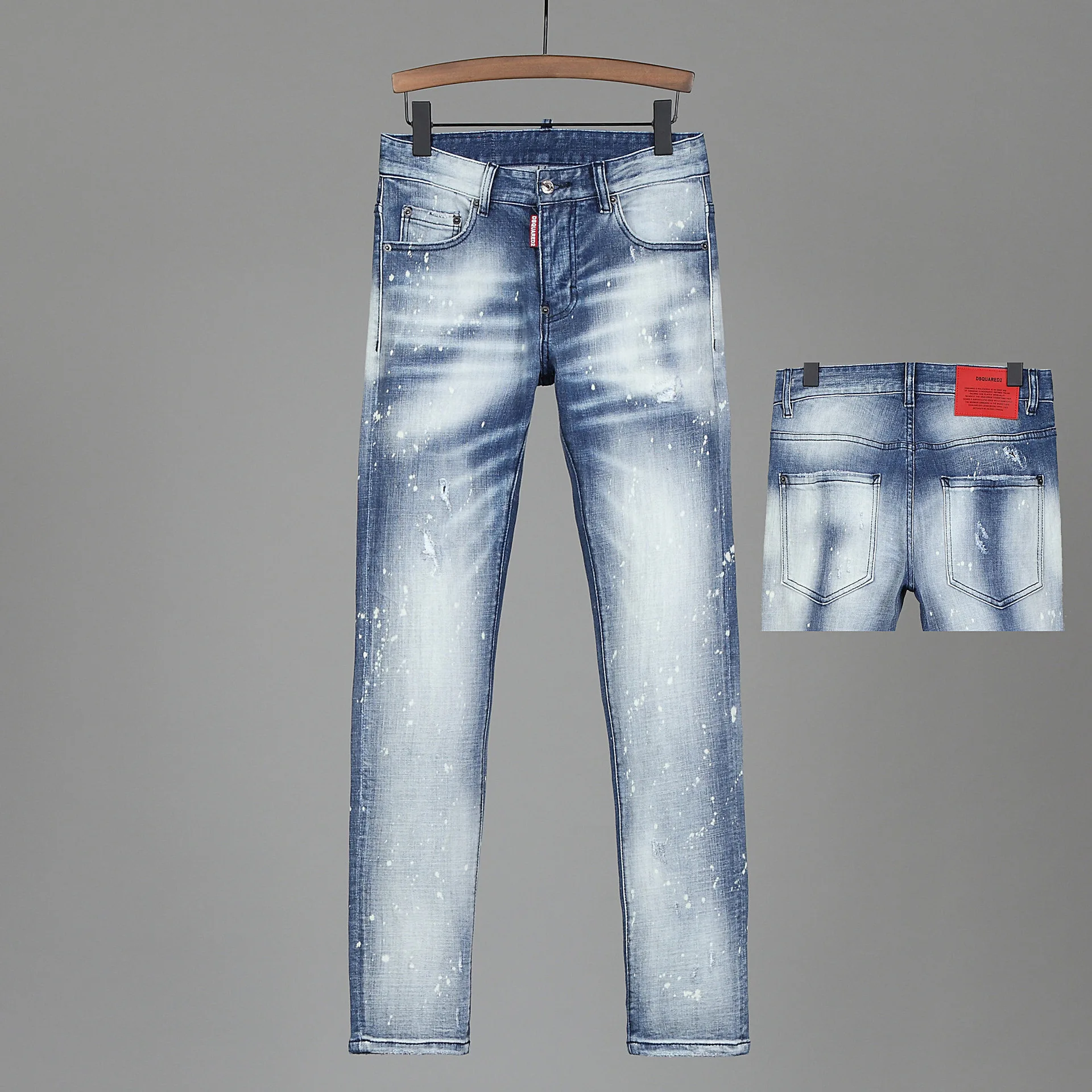 

Мужские синие джинсы DSQUARED2, модные классические узкие джинсовые брюки D2 в стиле ретро, высококачественные уличные рваные джинсы-карандаш с ...