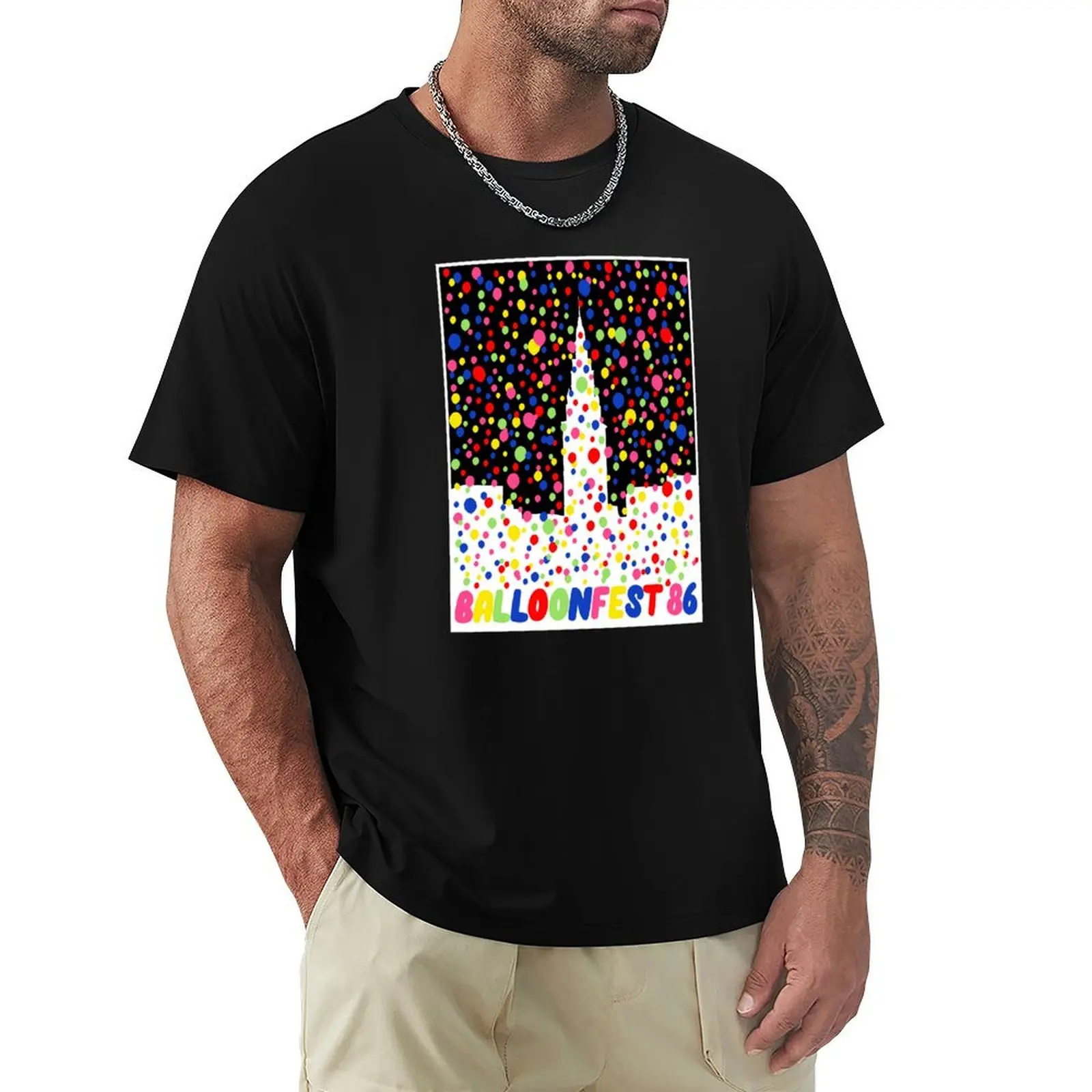 Cleveland Balloonfest ➆ Белая и черная футболка в тяжелом весе одежда стиле хиппи