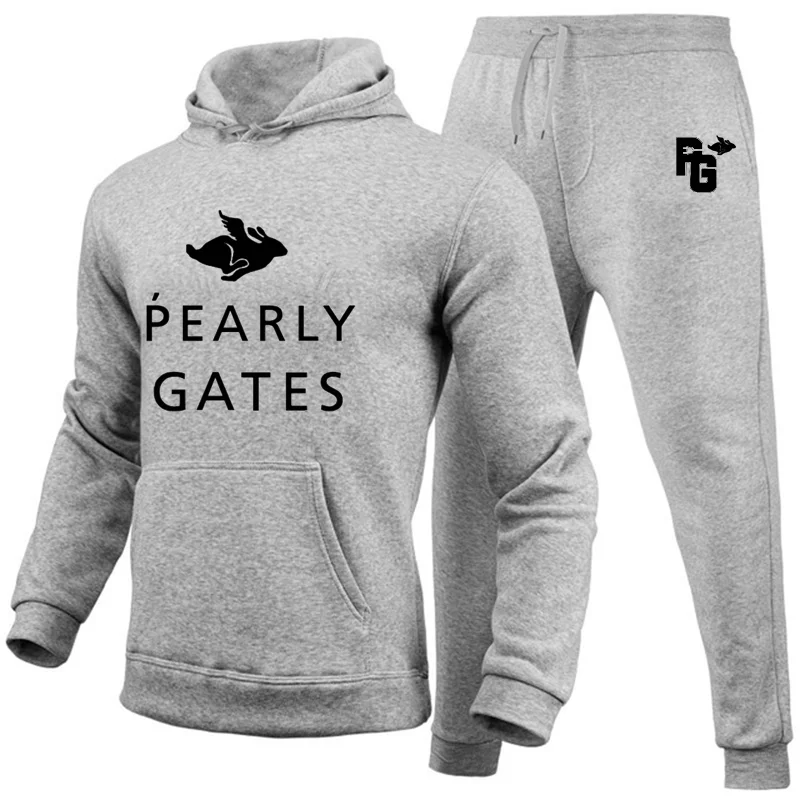 2021 New Men's Pearly Gates Print Sports Suit Hooded Hoodie+Jogging Casual Long Pants Design Man Golf Large Size Suit Streetwear